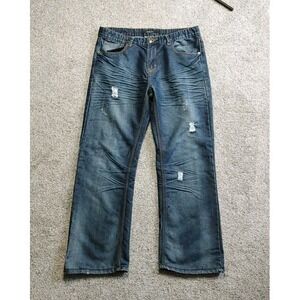 CJ Black Premium Buckle Distressed Jeans Relaxed Straight Leg Men's Dark 32